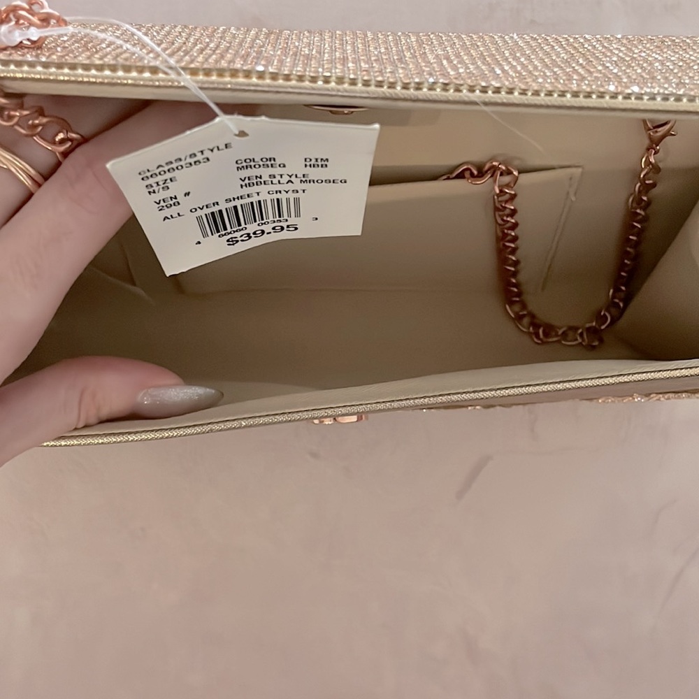David’s Bridal Rose Gold Metallic Baguette Foldover Crossbody Clutch - Picture 7 of 8